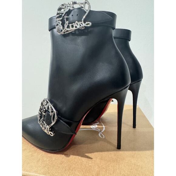 Christian Louboutin Giddylina 100mm Black Leather Buckle Ankle Boots Size 37.5 - Picture 6 of 10